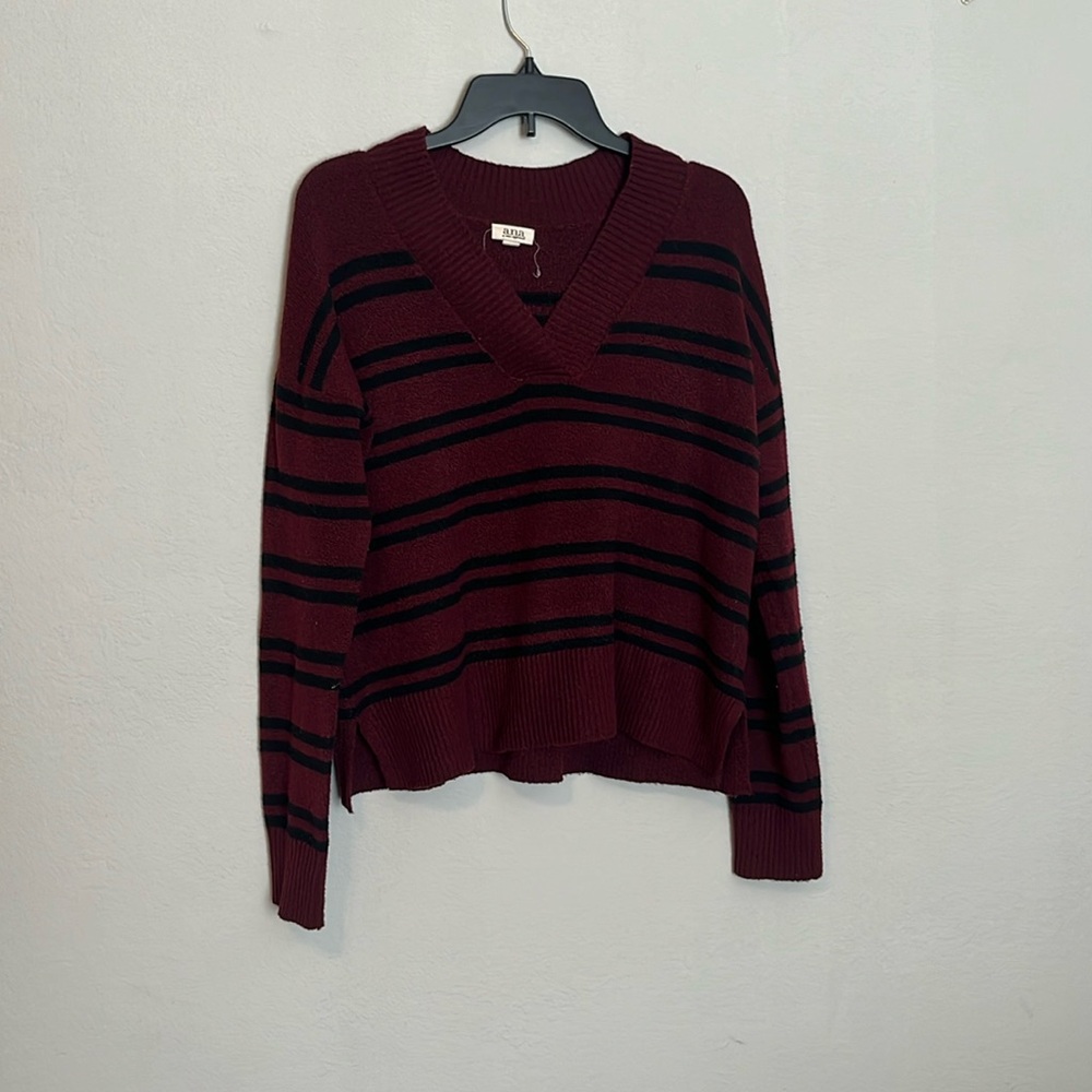 EUC M ANA Vnevk loose fit long sleeve matron and black striped sweater
